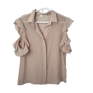 Suoli Womens Silk Button Up Short Sleeve Cold Shoulder Blouse Size M 44 IT Pink